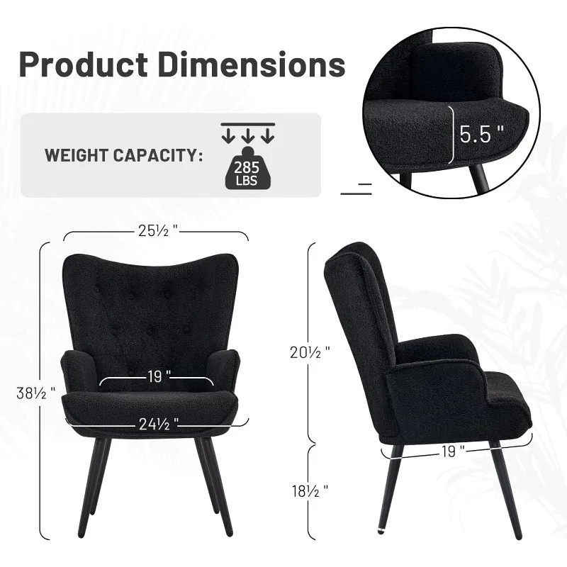 

Boucle Accent Chair for Living Room, Upholstered Reading Chair with High Backrest, Tufted-Button Wingback Armchair f