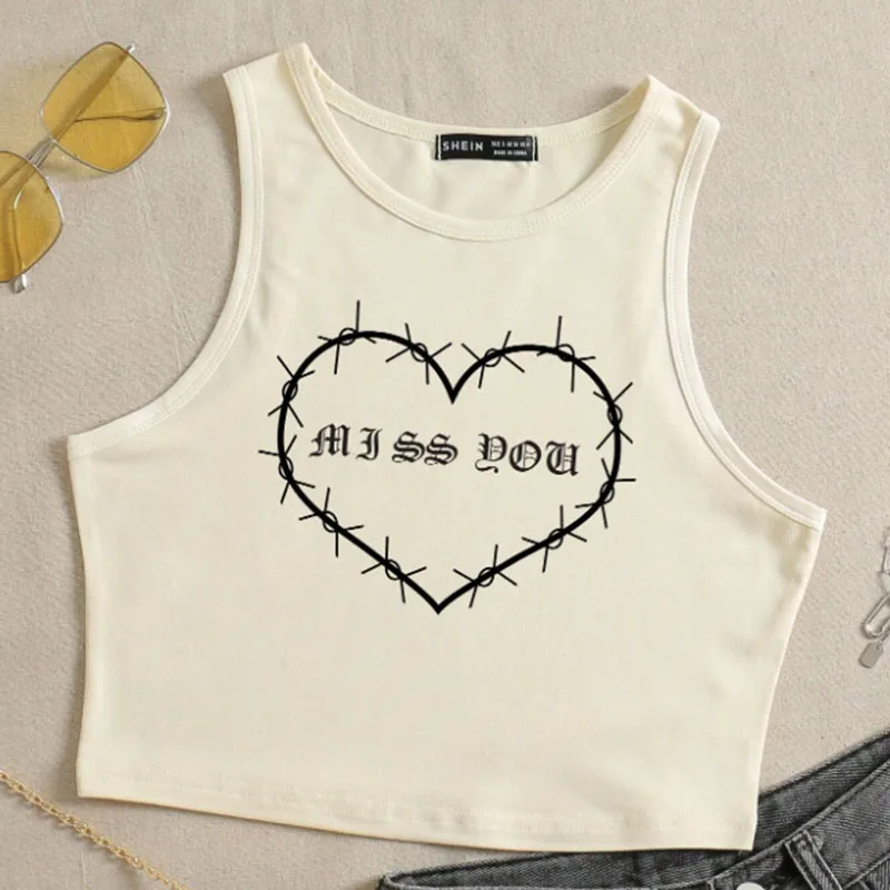 Fashionable baby 2024 garbage aesthetics summer Y2K cute retro pattern printing trend Y2K sleeveless street women's sexy crop to