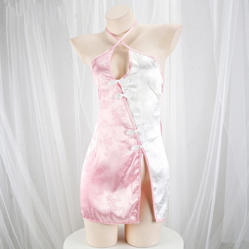 Sexy Halter High Slit Cheongsam Dress Women Nightgown Backless Sleepwear Chinese Style Improve Traditional Qipao Skirt Home Wear