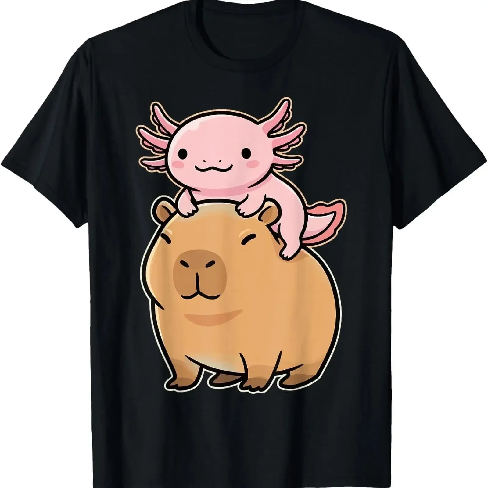 Funny Axolotl Capybara Lover Kawaii Animal T Shirt Image 1 of 2 vintage Washed graphic Breathable Comfortable streetwear Soft