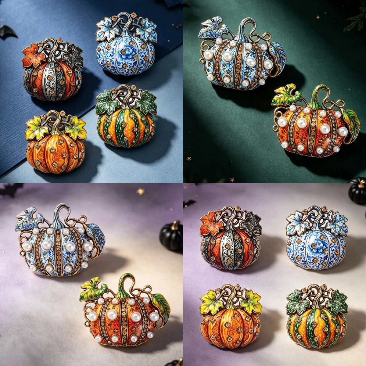 Cross border retro Halloween pumpkin brooch, niche light luxury pin accessory with rhinestone print