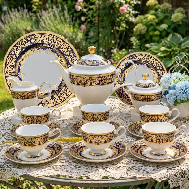 Luxury style bone china embossed gold including dessert plates gifts wedding afternoon coffee cup set