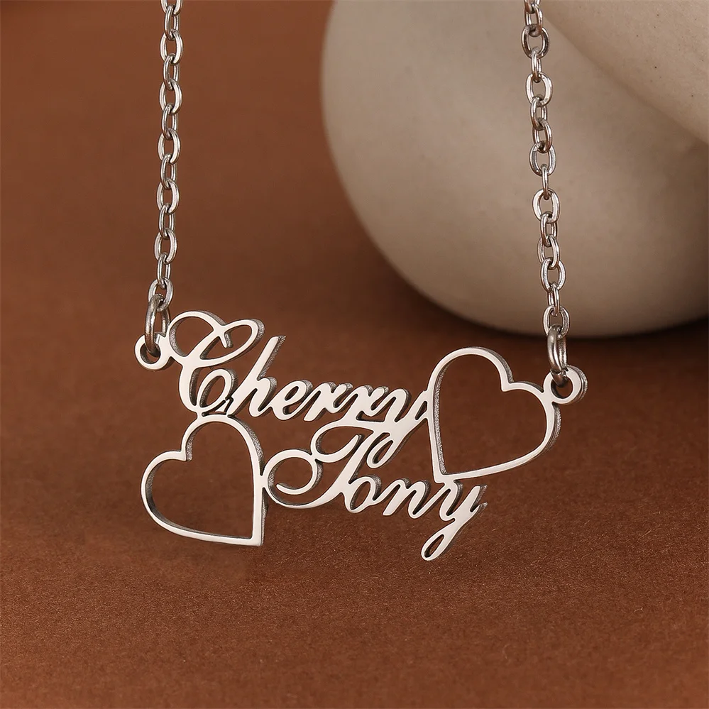 QIMING Custom Necklacef For Women Personalized Heart Stainless Steel Jewelry Couple Necklace Valentine's Day Gifts