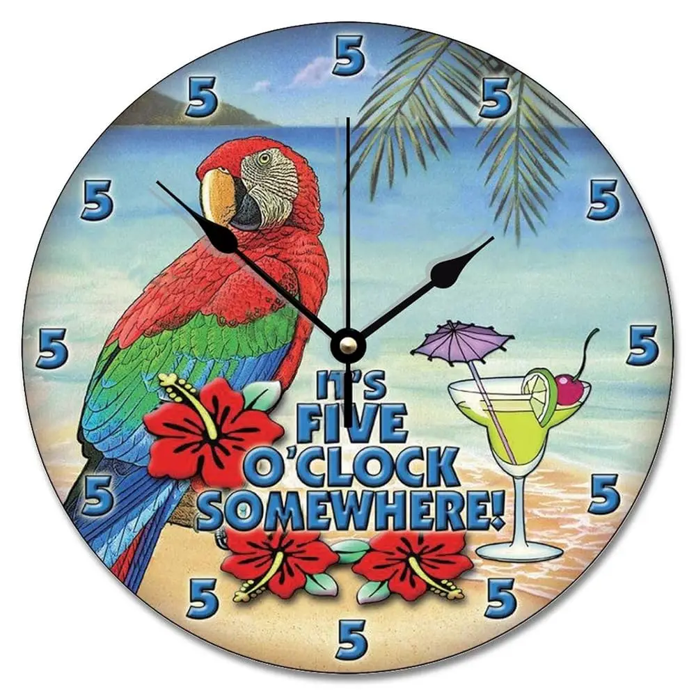 

5 O'Clo Somewhere Clo Parrot Beach 12 H Large Wall Clocks Battery Operated Silent Modern Boho Retirement Living Room Decor Gift