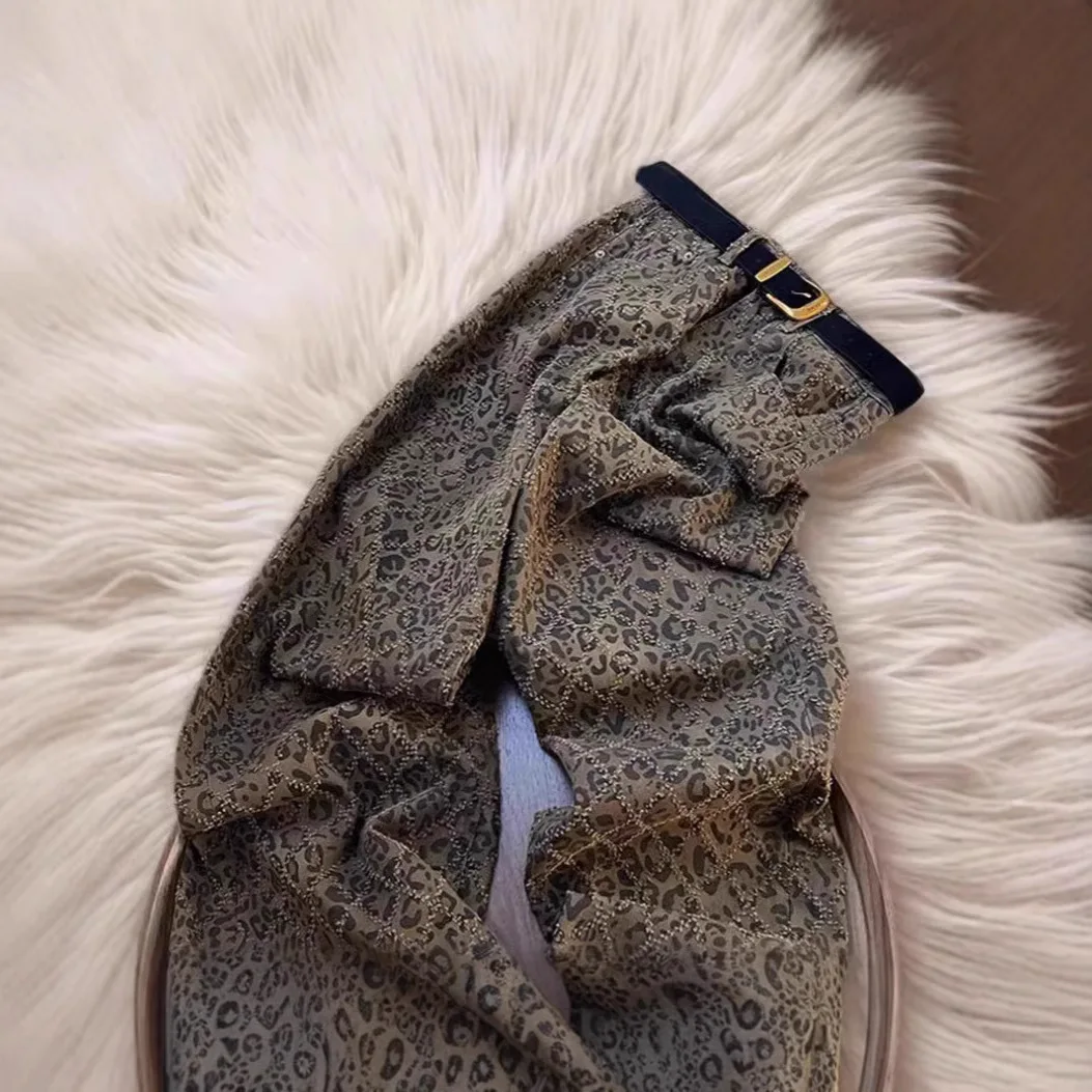 

Женские джинсы Y2K с леопардовым принтом, широкие штанины, в стиле панк, полная длина, высокая талия, на молнии, свободный крой, уличный стиль, повседневные, весна 2026