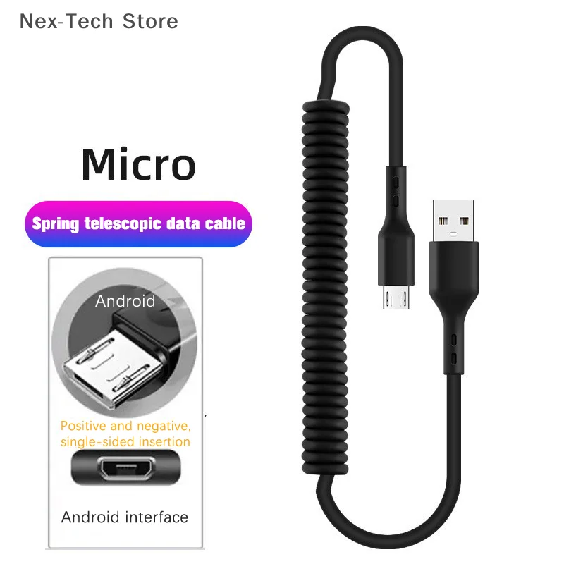 USB Type C Spring Car Fast Charging Cable 5A 66W Fast Charge Date Cable For Xiaomi Redmi POCO Realme For Micro 3A