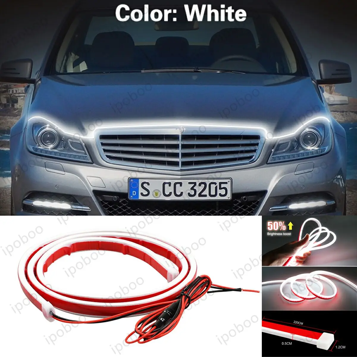 

86" LED Hood Light Strip For Benz C-Class 2004-2023 Flexible Dynamic Scan Start Up Hoodbeam Kit Engine Cover Decoration Light