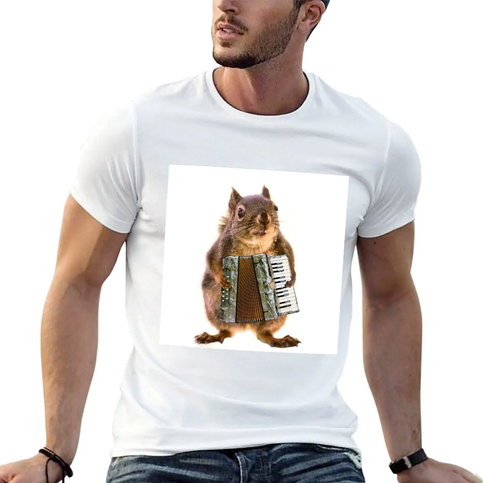 Squirrel Playing an Accordion T-Shirt Fashion Simple Casual Tee Shirt