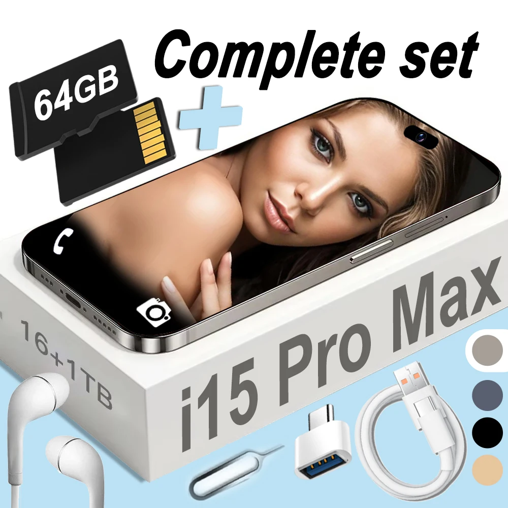 Unlock i15ProMax Smartphone for Android and 64GB TF Card Set,Dual SIM Cell Phone,16GB+1TB 6.8