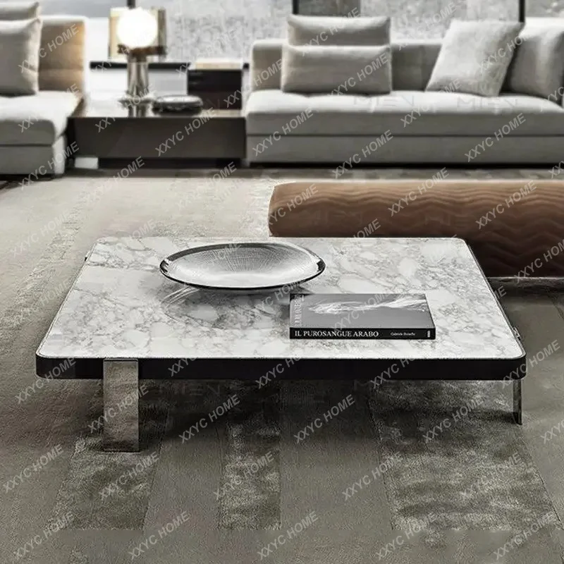 

light luxury marble coffee table minimalist square solid wood tea table coffee tableTJ