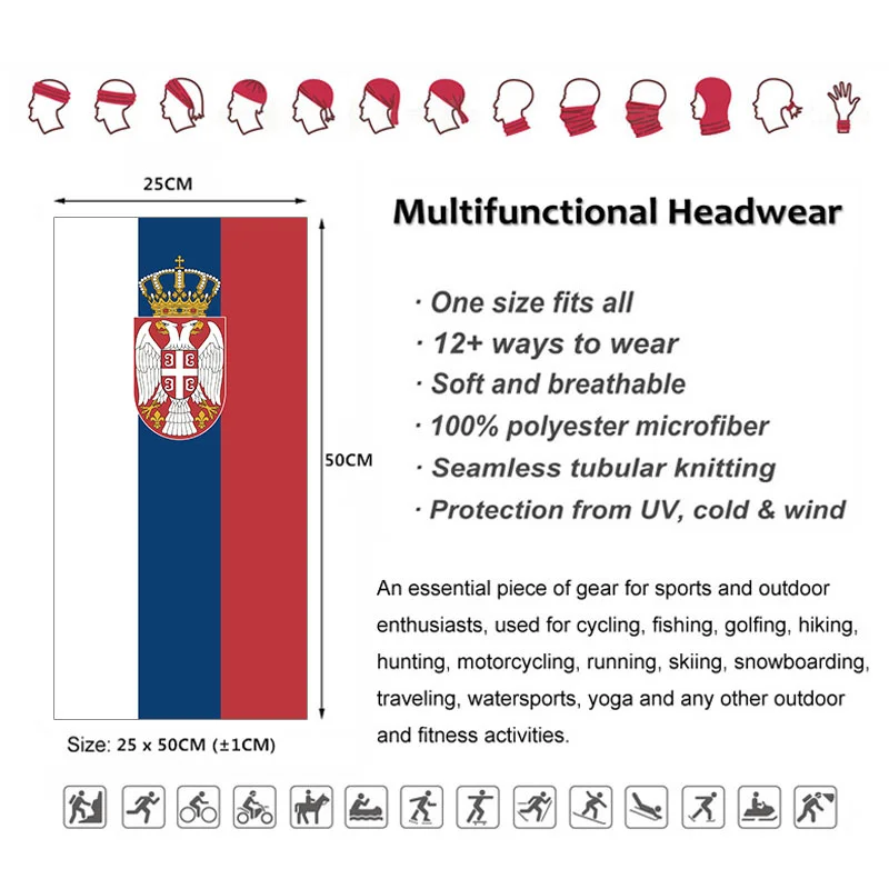 Serbia Flag Pattern Bandana Headwear Riding Balaclava Serbian Neck Gaiter Unisex Cycling Dust-proof Scarf Hiking Face Cover Mask