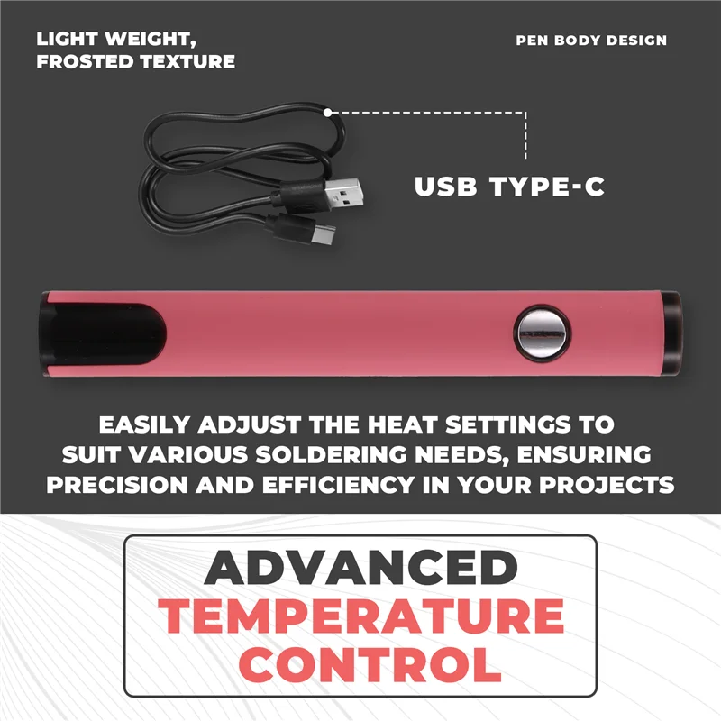 ABZZ-510 스레드 배터리 카트 펜 조절 가능한 온도가있는 헤드리스 전기 납땜 인두 미니 납땜 인두 키트 핑크