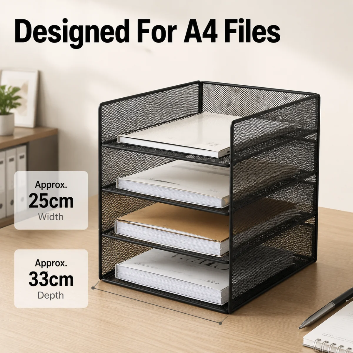 4-Tier Stackable Vertical File Organizer Tray for A4, Teacher Student Office Home School,workspaces, and study areas