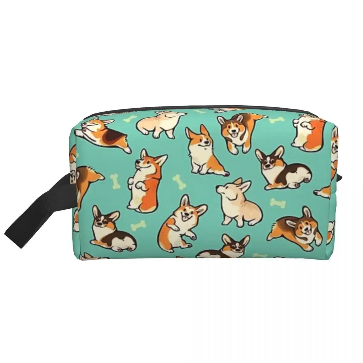 

Jolly Corgis In Green Polyester Men Business Portable Storage Bag Women Travel Cosmetic Hanging Wash Pouch