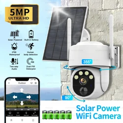 Cámara IP WiFi PTZ de 5MP, energía Solar, Panel de bajo consumo, cámaras de vigilancia con batería integrada, detección humana PIR para exteriores IP66