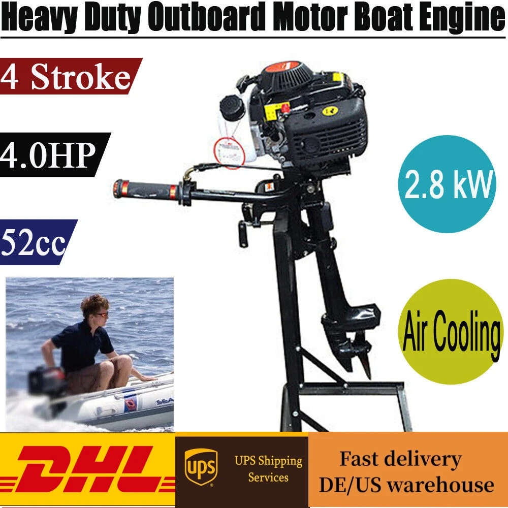 Outboard Motor Boat Engine Manual Tilt Air Cooling System 4Stroke 4HP Heavy Duty