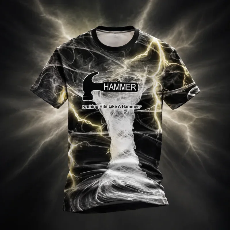 New 3D Printed Hammer Logo Bowling Shirt Short Sleeve Performance Sports Breathable Quick Drying T-shirt for Fans and Families