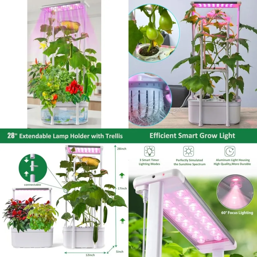 Hydroponics Growing System kit with Trellis, Smart Hydroponic Gardening System with LED Grow Light, Indoor Hydroponic Garden He