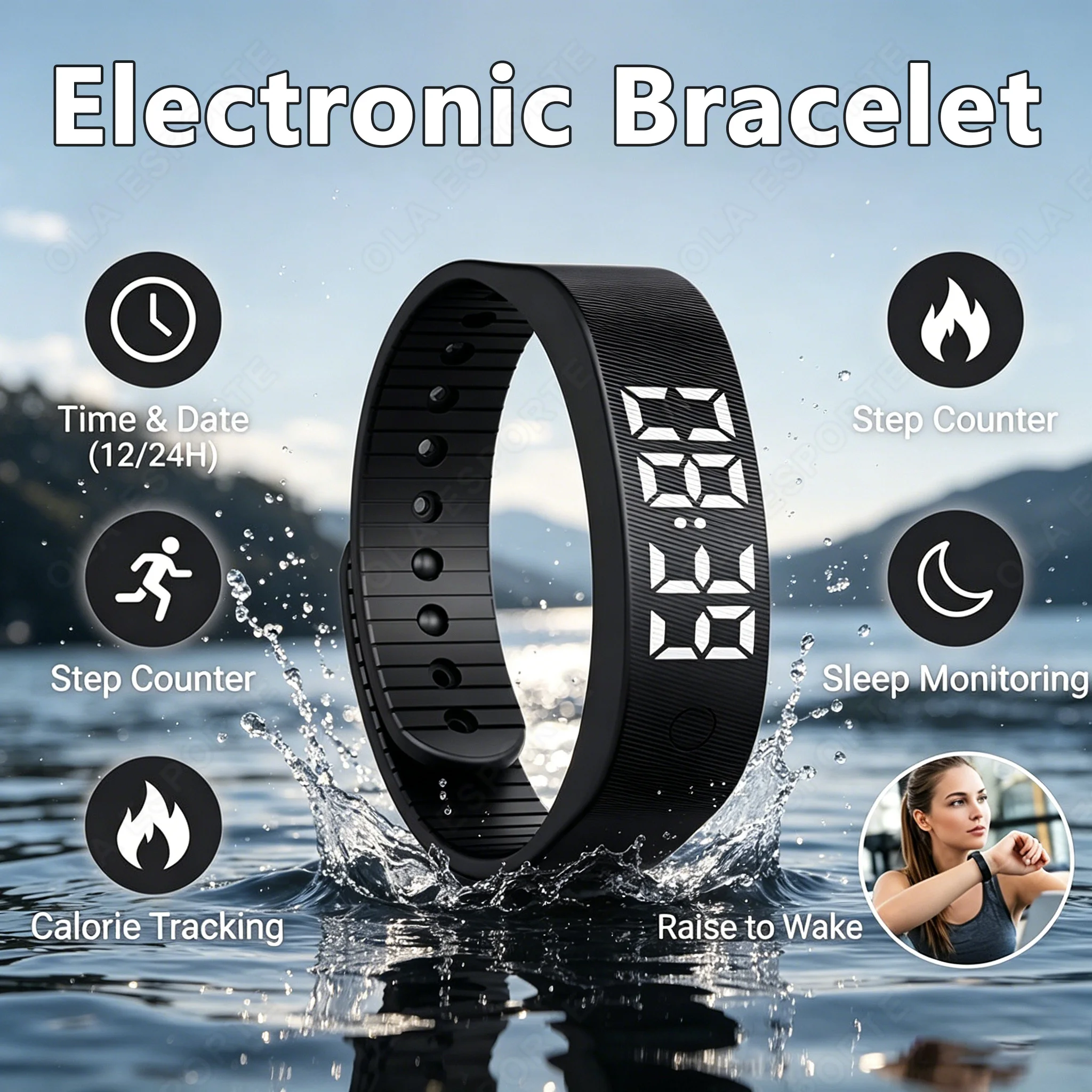 Pulseras inteligentes digitales LED, reloj inteligente resistente al agua, pulsera inteligente con monitor de podómetro para correr, alarma de vibración y recordatorio