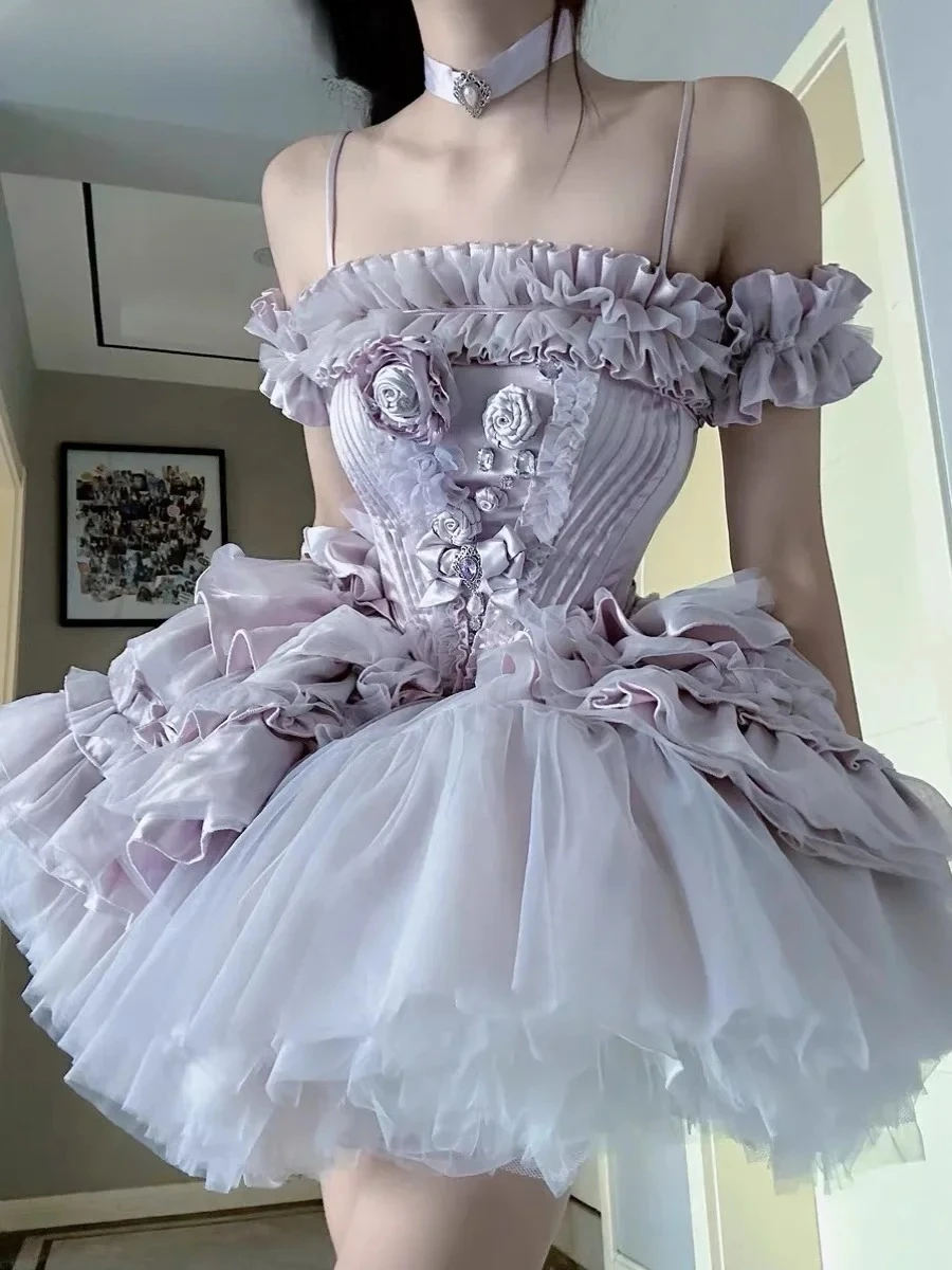 

Purple Lolita Princess Dress Heavy Industry with Long Trailing Strapless Suspender Dress Party Evening Dress 2025 Hot Sale