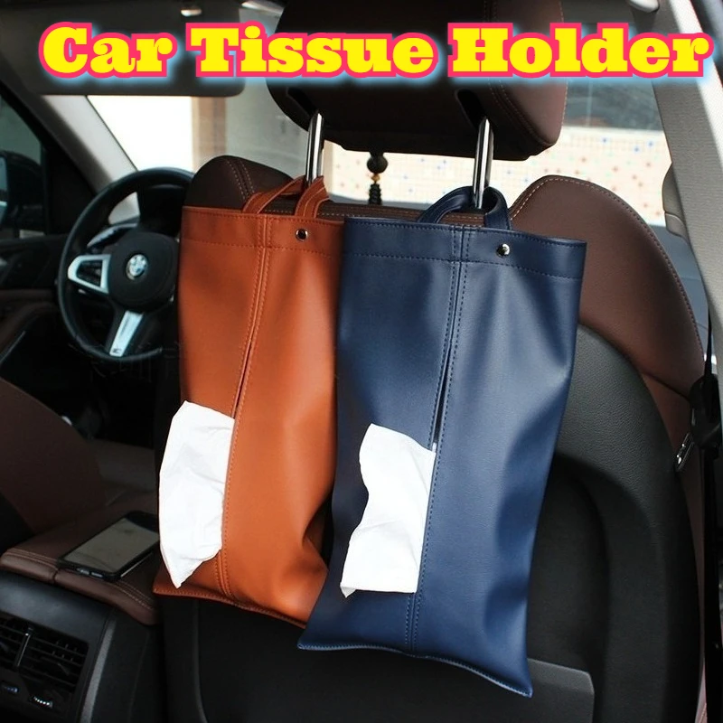 PU Leather Car Tissue Box Holder Hanging Wall Mounted Vehicle Organizer Multicolor Home Office Storage Accessory Reusable Hook