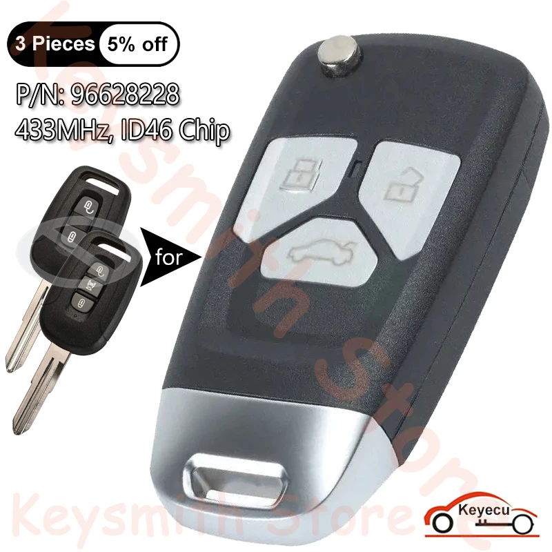 KEYECU 3 przyciski 433 MHz ID46 Chip dla Chevrolet Captiva 2008 2009 2010 2011 2012 2013 Auto Ulepszony pilot zdalnego sterowania Flip 96628228