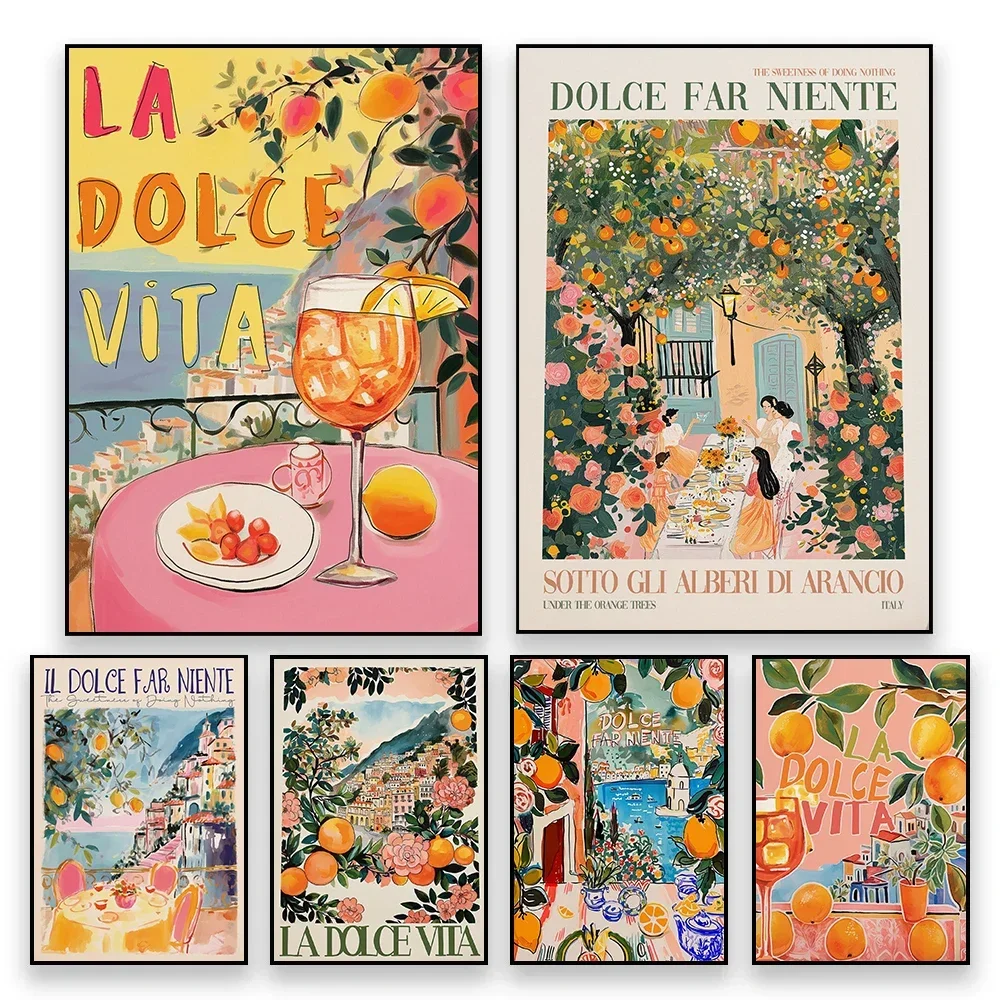 Retro Spritz La Dolce Vita Lemon Italy Travel Posters and Prints Canvas Painting Wall Art Picture for Room House Decor