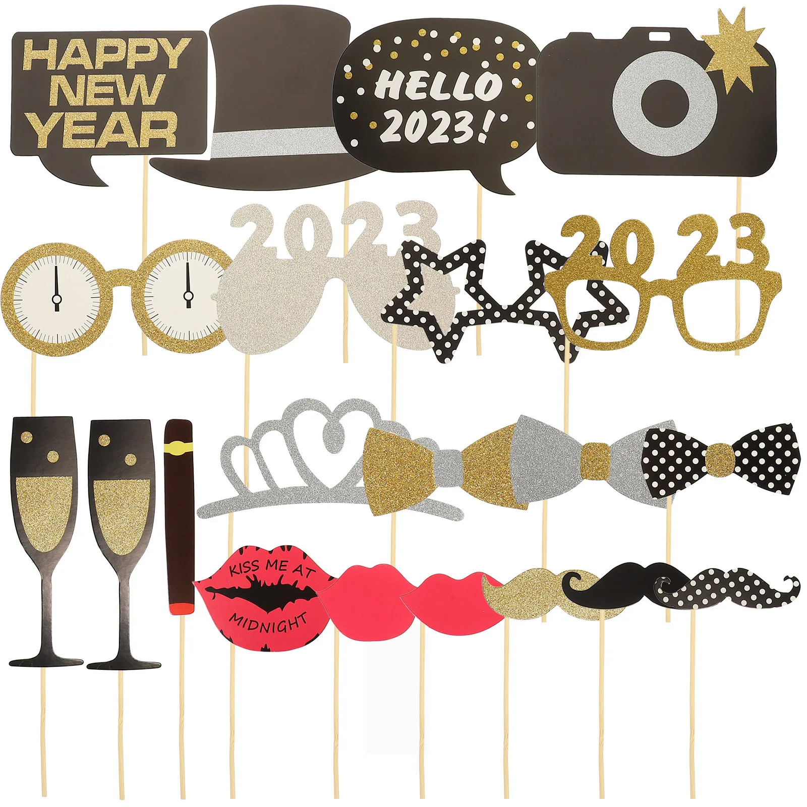 

21pcs 2023 New Year Party Supplies Photo Booth Props Set for Christmas Eve Celebration Handheld Photography Decorations