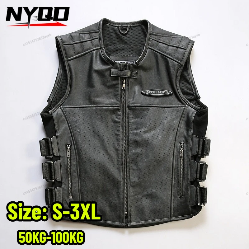 

Кожаный жилет в классическом стиле для мотоциклистов больших размеров