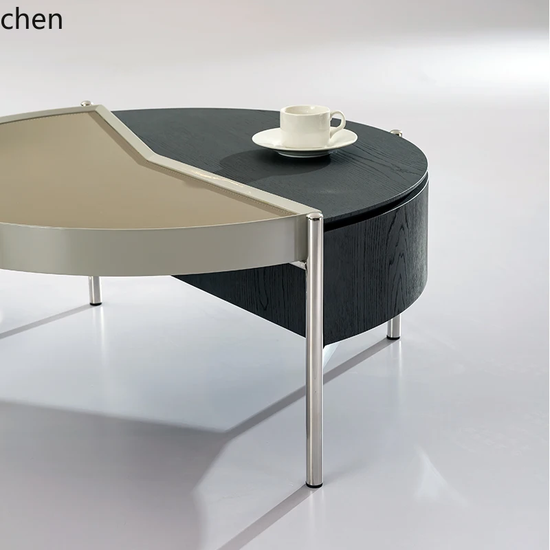 HXL minimalist saddle leather round coffee table side table combination living room can be lifted and lowered