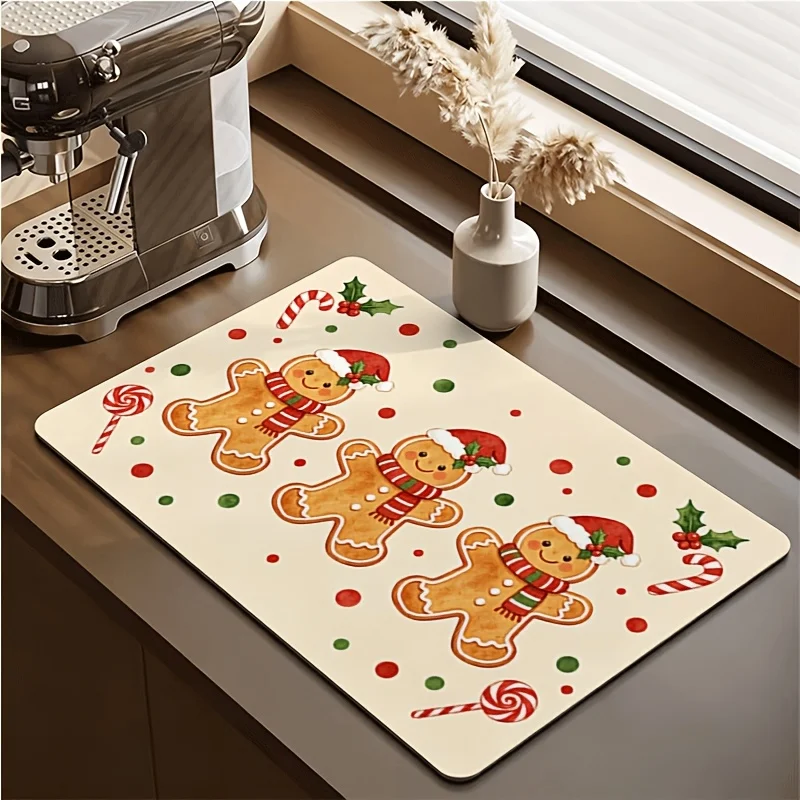 Dish Drying Mat Ultra Absorbent Kitchen Counter Mat Rustic Culinary Fresh Tomato Garlic Skillet Countertop Coffee Bar Pad
