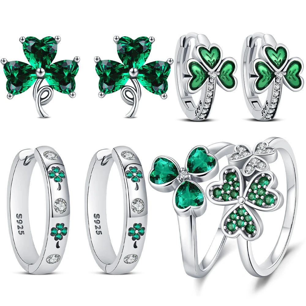 

925 Sterling Silver Four Leaf Hoop Earring Clover Ring Jewelry Making For Bracelet Women Fashion Jewelry St. Patrick's Day Gift