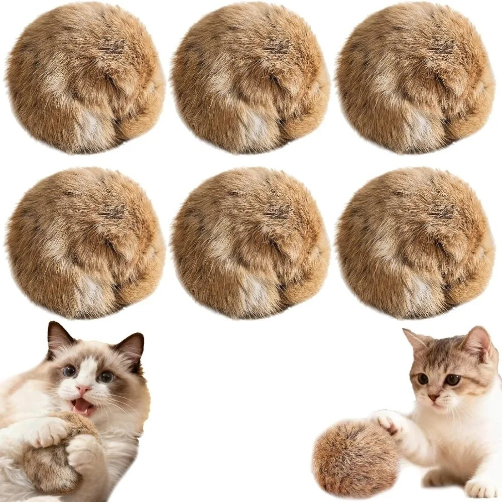 Gifts Rabbit Fur Cat Toy Ball Durable Soft Cat Teaser Wand Scratch Resistant Silent Cat Toys for Indoor Cats Kicks Chase Games