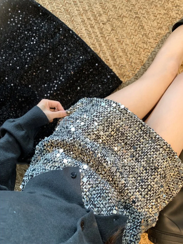 Silver Sequins Skirts for Women Glitter High Waist Sparkly Bodycon Mini Pencil Skirts Night Out Party Clubwear Festival Outfits