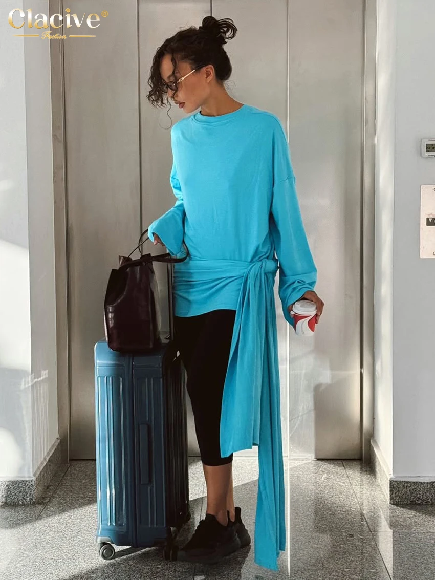 Yellow Lace-Up Long Sleeve O-Neck T-Shirt for Women