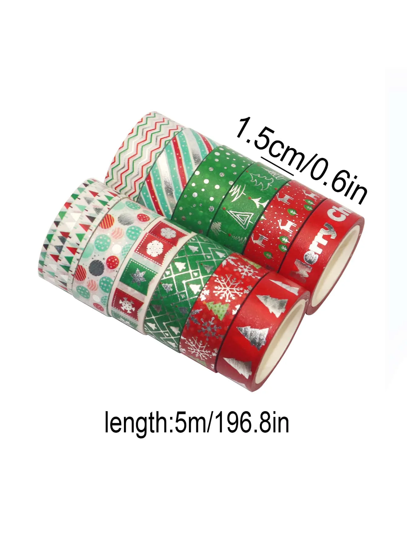12 rolls/box of Christmas tree red green color washi tape, DIY photo album gift decoration supplies, foil stamping craft.