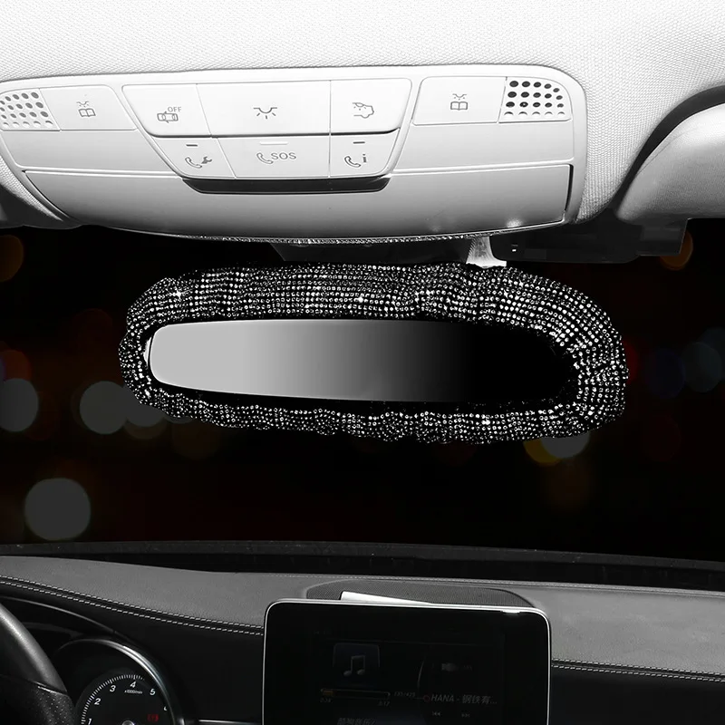 Bling Rhinestone Rear View Mirror Charming Car Rearview Mirror Cover With Crystal Diamonds Elastic Glitter Car Rear View