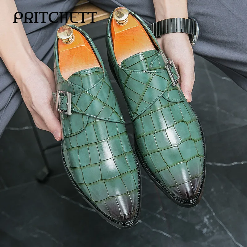 

Stone Checkered Business Formal Shoes Large Size 48 New Casual Leather Shoes Fashionable Pointed Buckle Personality Men's Shoes