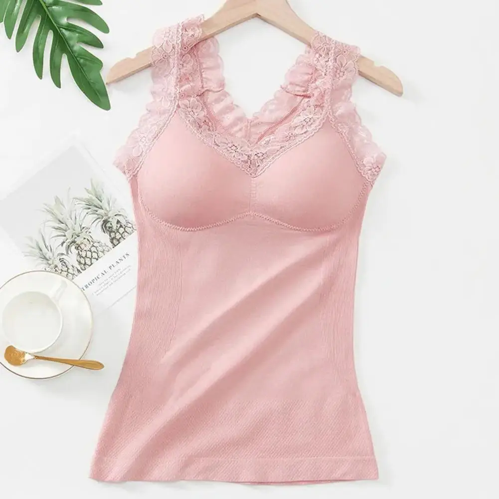 

Camisole with Breast Pads Lace Camisole with Chest Pads for Women Stretchy V Neck Bottoming Vest Summer Office Dating Top