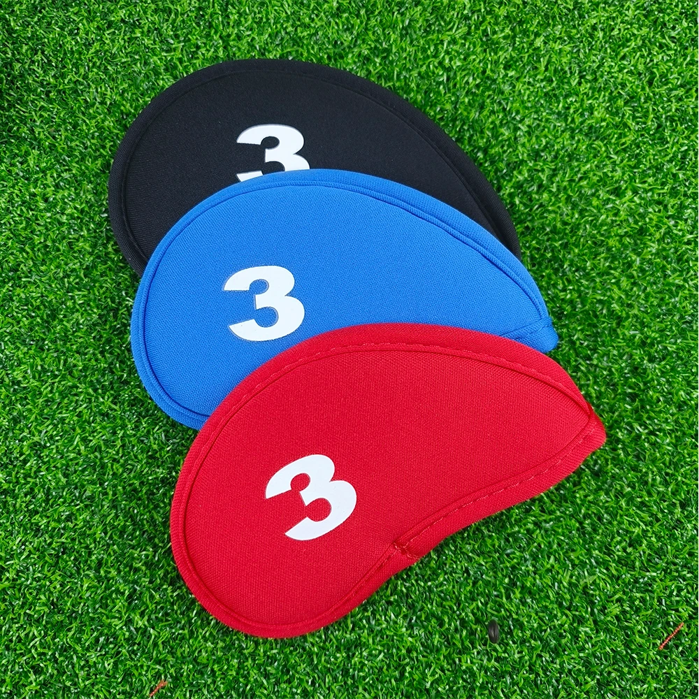 10pcs Golf Ironhead Club Covers - Durable Club Protection Covers (Black/Red/Blue) - Numbered Golf Accessories