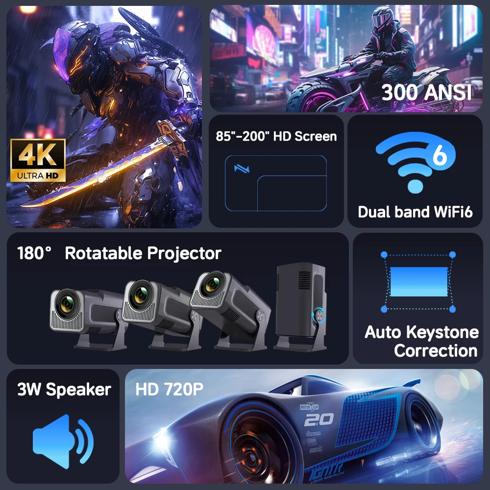 جهاز عرض DOAN 4K Android 11 أصلي 720P 300ANSI HY320 Mini Dual Wifi6 BT5.2 720P Projetor محمول #3