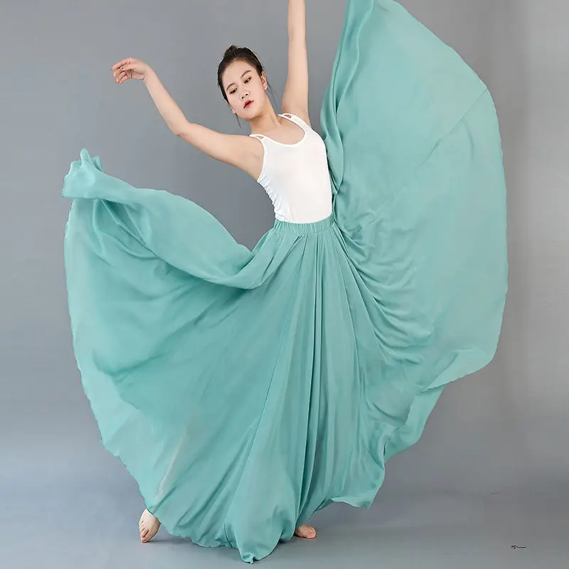 กระโปรงชีฟองไลโอเซลล์ทรงใหญ่สองชั้นสำหรับผู้หญิง กระโปรงเต้นรำ กระโปรงยาวหรูหรา มี 3 ขนาดให้เลือก