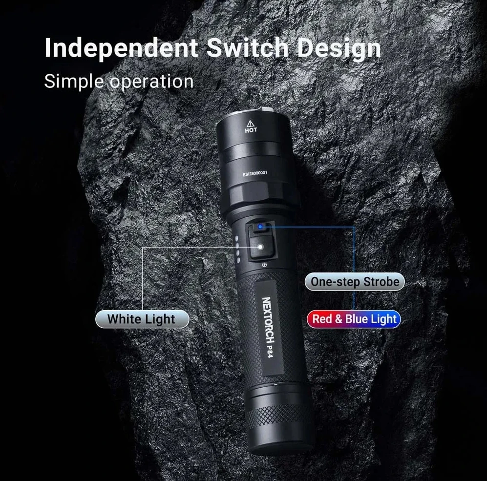 One Click Strobe Tactical Flashlight Nextorce Rechargeable Strong Light Emergency Self-defense Light