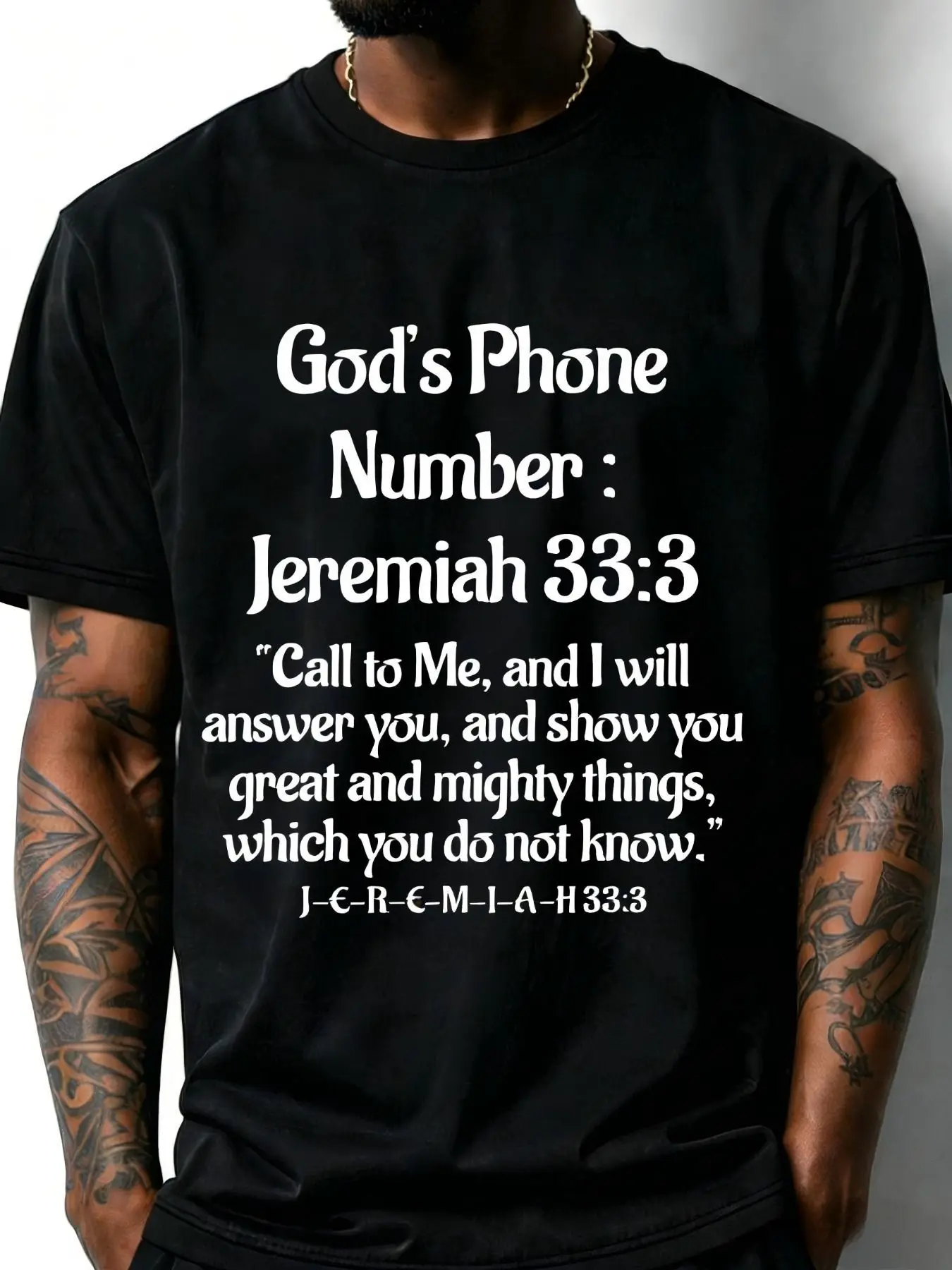 God's Phone Number Jeremiah 33:3 Encouraging Graphic T-Shirt - Casual Short Sleeve Crew Neck T-Shirt, Religious Faith Based Scripture Quote Apparel, Comfortable Everyday Graphic Shirt for Men and Women, Perfect Gift for Birthdays, Church, Holidays, and Spiritual Occasions