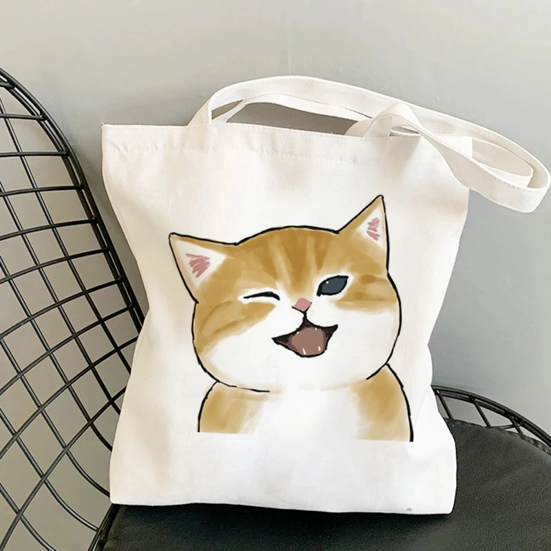 Bolso de mano con estampado de gatos Kawaii para mujer, bolsa de mano con estampado de dibujos animados Harajuku, de gran capacidad, plegable, para reutilizar, nuevo