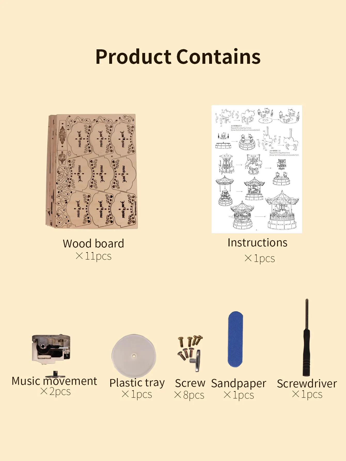 3d Wooden Puzzle Carousel Music Box Handmade Assembly Model Kit Holidays Birthdays Christmas Gifts