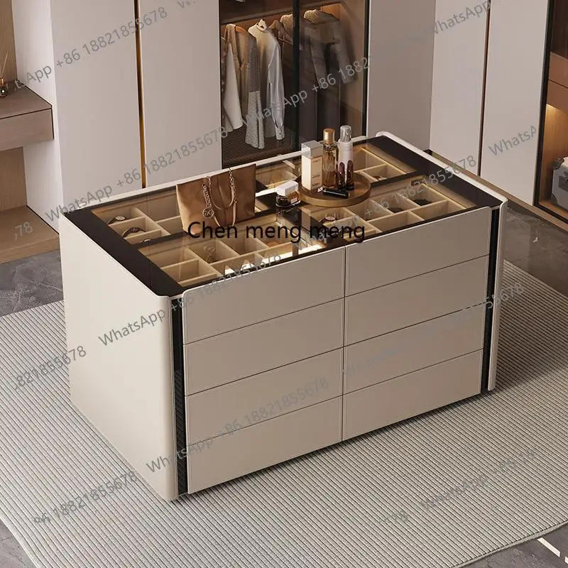 

Italian minimalist cloakroom Nakajima platform saddle leather bedroom jewelry display cabinet integrated floor storage cabinet