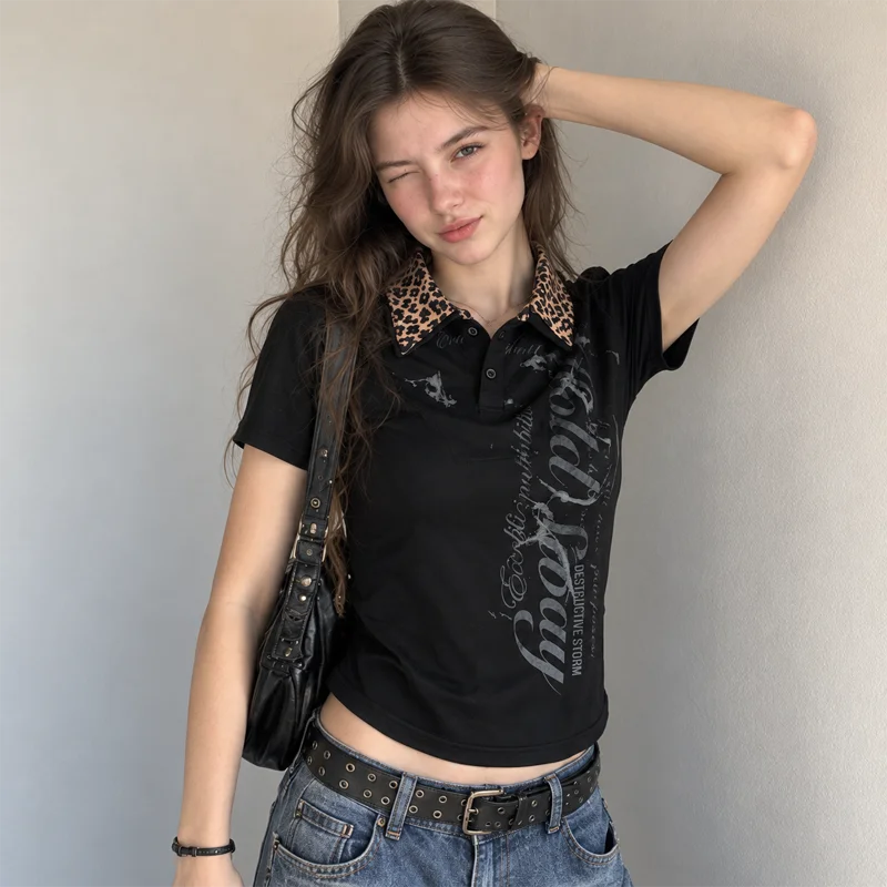 Women Black Polo Shirt Leopard - Wallpaper ulasan dan harga