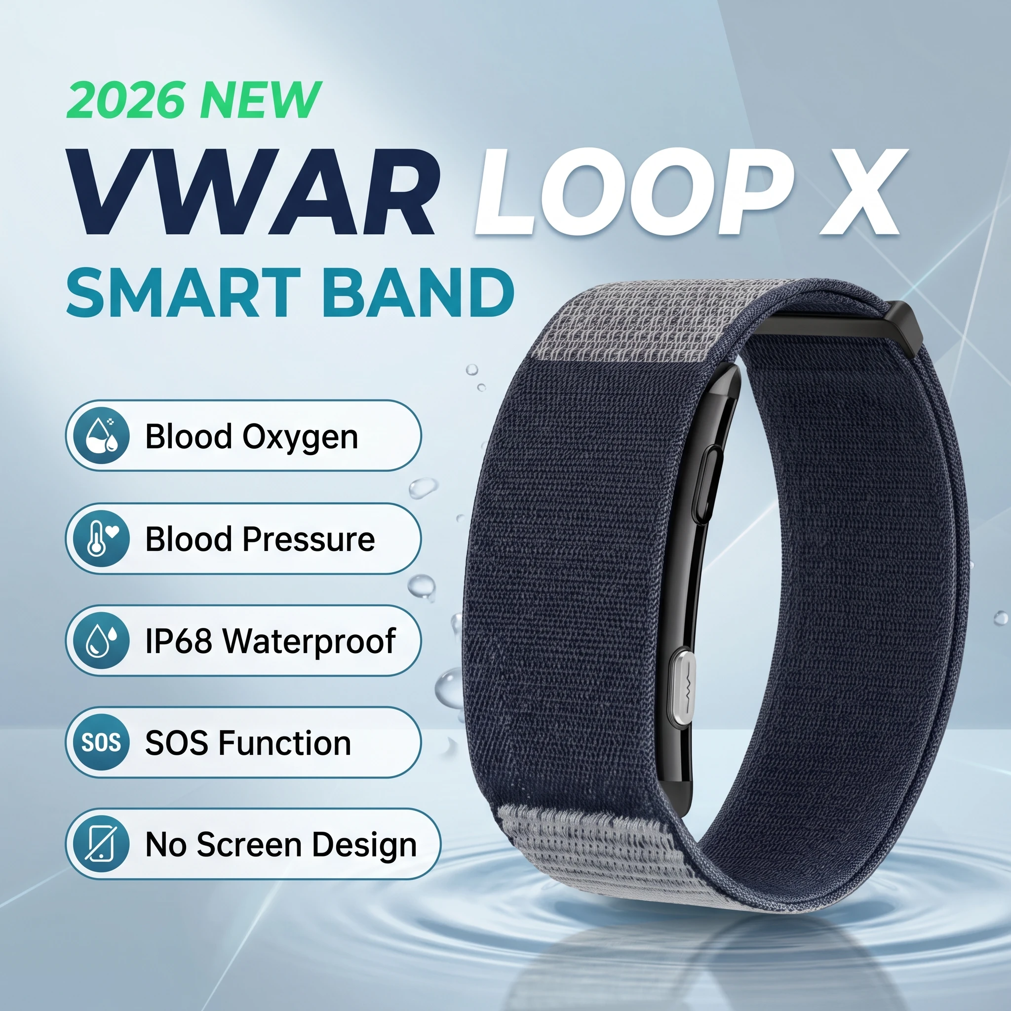 2026 VWAR LOOP X Smart Band Blood Pressure Body Temperature Monitor Fitness Tracker IP68 Waterproof Sports Modes Smart Bracelet