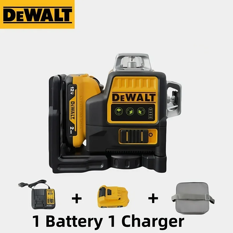 DEWALT DW089LG 3-Sided 360 درجة مستوى الليزر العمودي 12 خط الضوء الأخضر مقياس المستوى الأفقي لبطارية ليثيوم 12 فولت